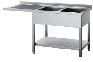 Professionelt Rustfrit Stål Bord med Dobbelt Vask 700mm