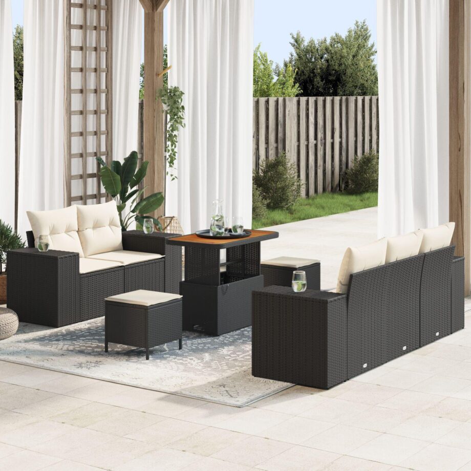 Elegant Sort Have Sofa Sæt med Puder i Poly Rattan