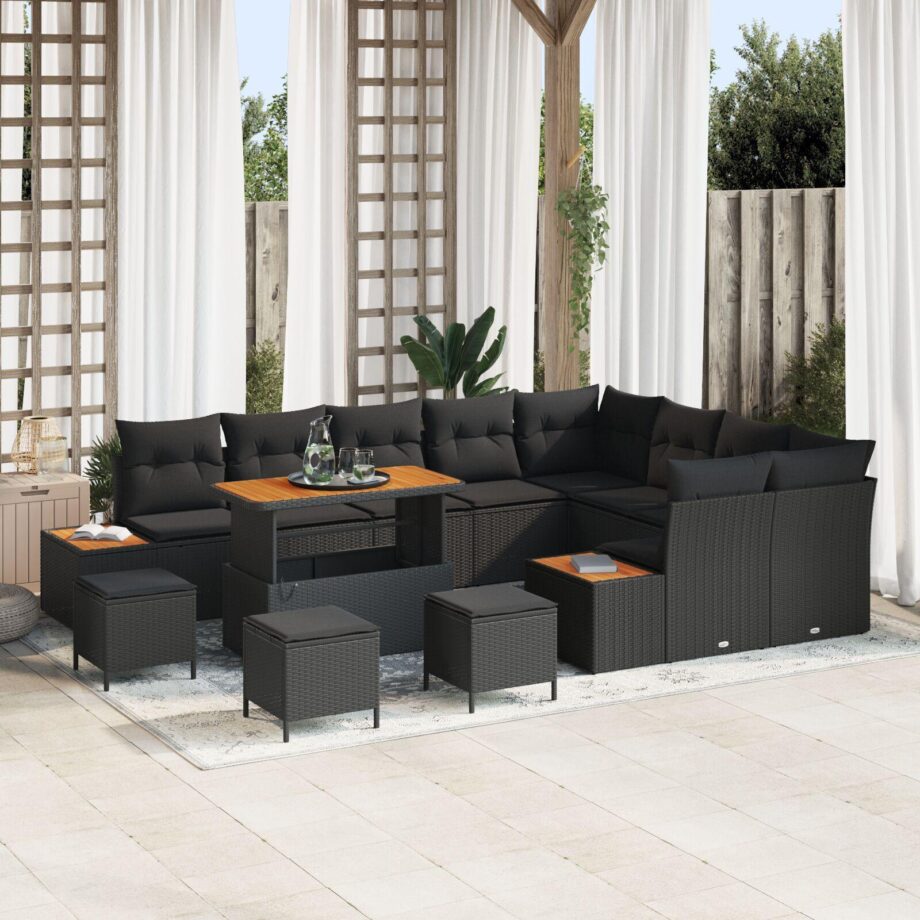 Moderne Sort Have Sofa Sæt med Puder i Poly Rattan