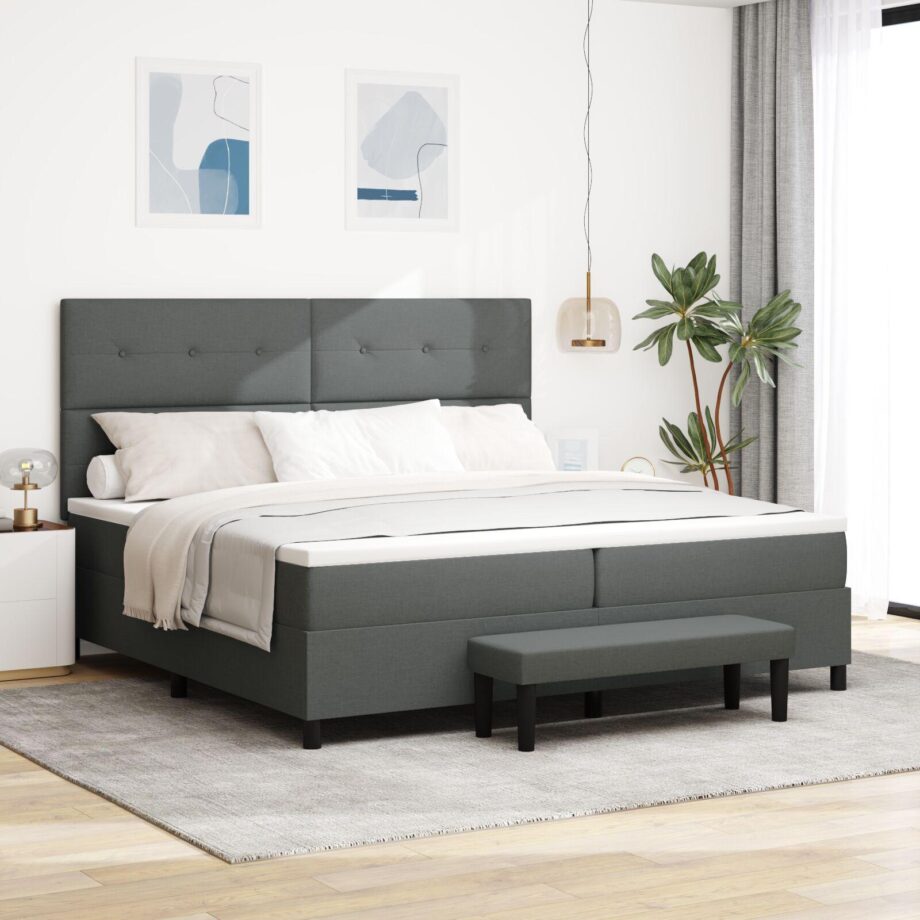 Boxspring Seng med Madras og Bænk - Mørkegrå Elegance