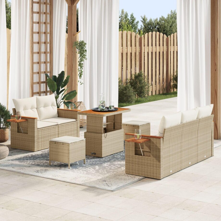 Moderne Beige Rattan Sofa Sæt til Haven - Stilfuldt Design