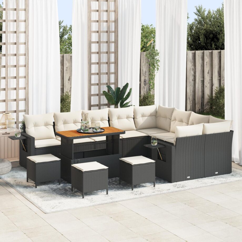 Elegant Sort Have Sofa Sæt med Puder – Perfekt til Udendørs Brug