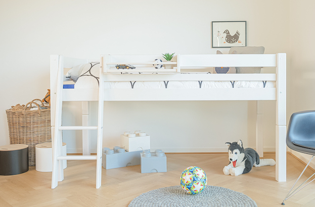 Hvid Halvhøj Seng 200 Skrå Stige års Garanti Scanliving Premium - Luxliving