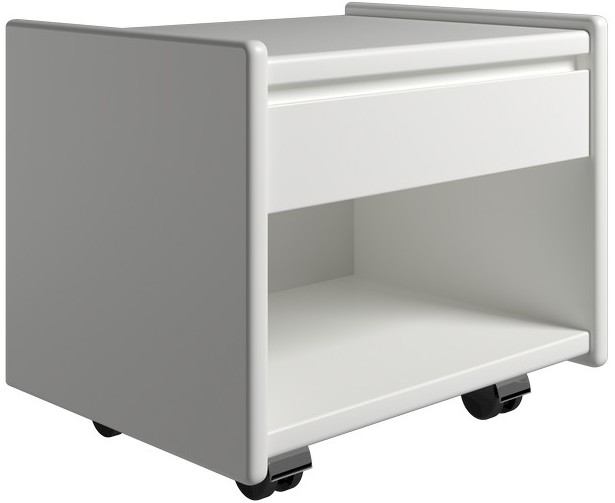 Hvid Krone Bredt Lakeret Sengebord Med Skuffe Rum Dansk Produceret Dybde Hjul - Luxliving