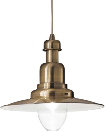 Brændt Pendel Lampe Ideal Lux Fiordi Antik Messing Metal Håndblæst Glas Ø40 - Ideal Lux Luxliving  - 8021696005041
