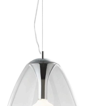 Gennemsigtig/Kr Pendel Lampe Ideal Lux Audi Ø350 Blæst Glas Krom Loftslampe - Ideal Lux Luxliving  - 8021696016931