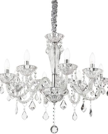 Gennemsigtig/Kr Pendel Lampe Ideal Lux Tiepolo Ø70 Justerbar 140 Håndblæst Glas Krystalvedhæng Kromdetaljer - Ideal Lux Luxliving  - 8021696034720