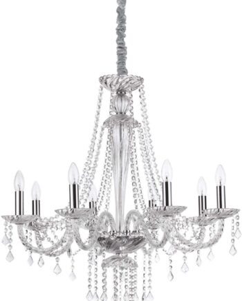 Gennemsigtig/Kr Pendel Lampe Ideal Lux Amadeus Ø80 Justerbar H111 180 Krom Glas Krystal 8xe14 - Ideal Lux Luxliving  - 8021696168777