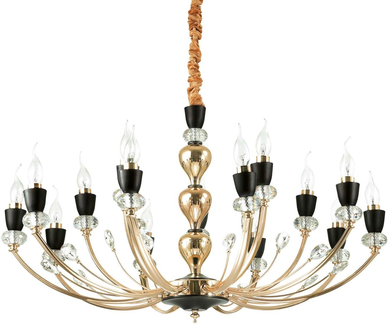 Guld Pendel Lampe Ideal Lux Vanity Gyldent Metalstel Sorte Detaljer Krystaller Ø88 Justerbar Højde - Ideal Lux Luxliving - 8021696206639