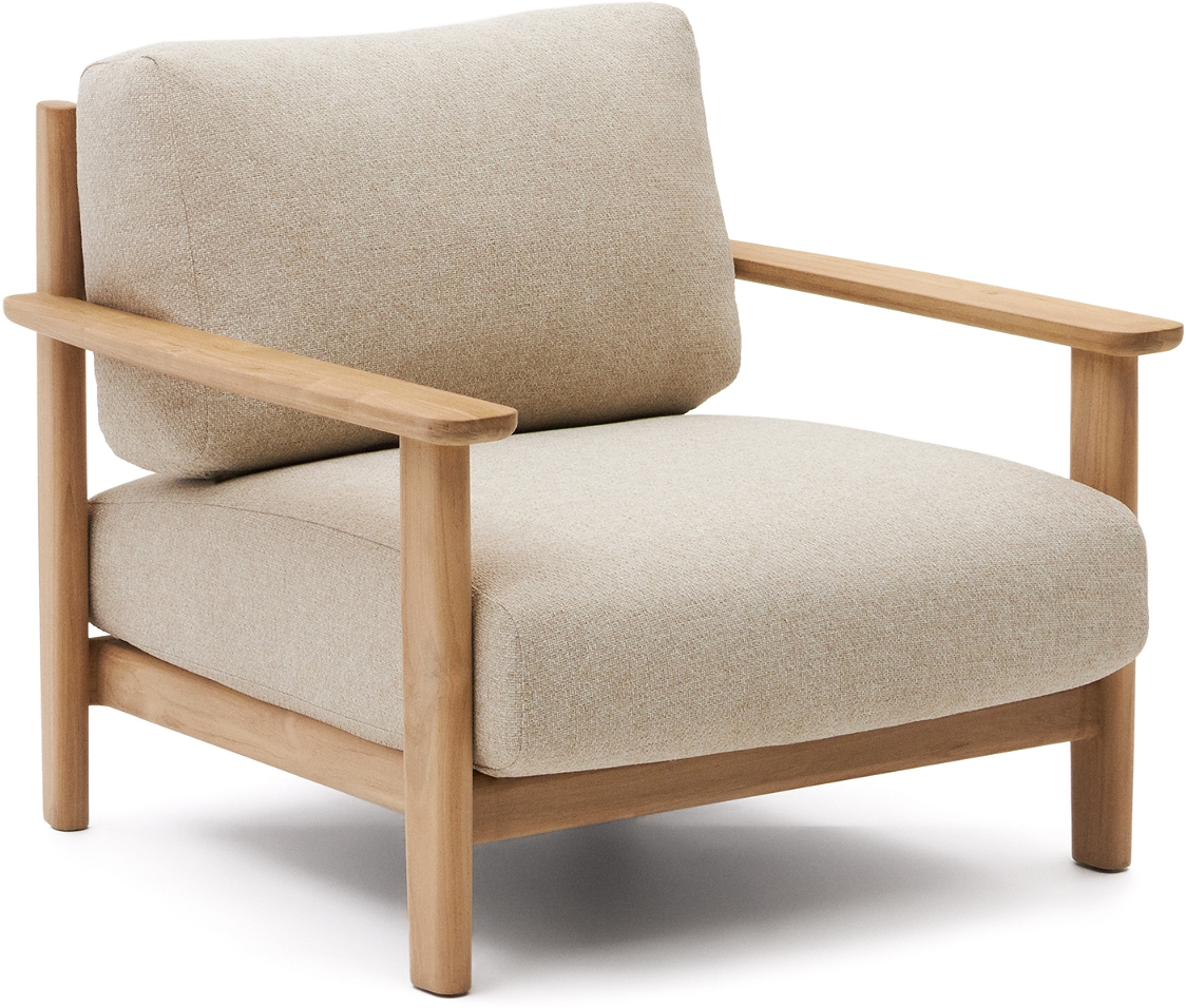 Natur Udendørs Lænestol Lounge Stol Kave Home Tirant Fsc Certificeret Teak Med Aftagelig Beige Hynde Nordisk Design - Kave Home Luxliving - 8433840894027