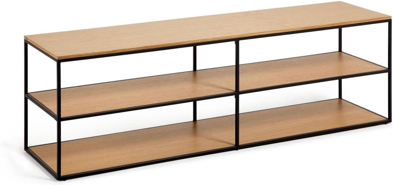 Sort Bord Møbel Kave Home Yoana Fineret Egetræ Mat Metalramme 160x40x50 Nordisk Design Med Hylder - Kave Home Luxliving - 8433840786940