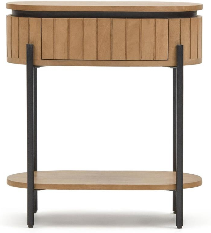 Natur Sengebord Kave Home Licia Massivt Mangotræ Rundt Natbord Med Skuffe Bæredygtigt Design - Kave Home Luxliving - 8433840781143