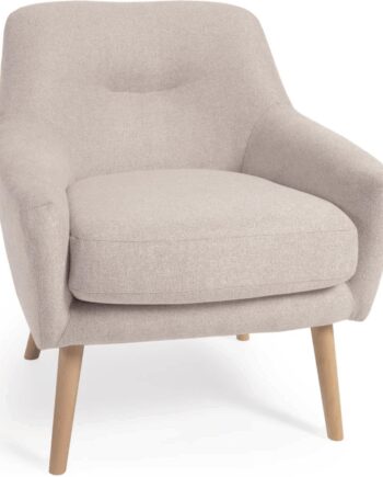 Beige Lænestol Kave Home Candela Polstret Stol Stof Med Massivt Bøgetræ Rustik Kolonial Stil Bæredygtig - Kave Home Luxliving  - 8433840754468