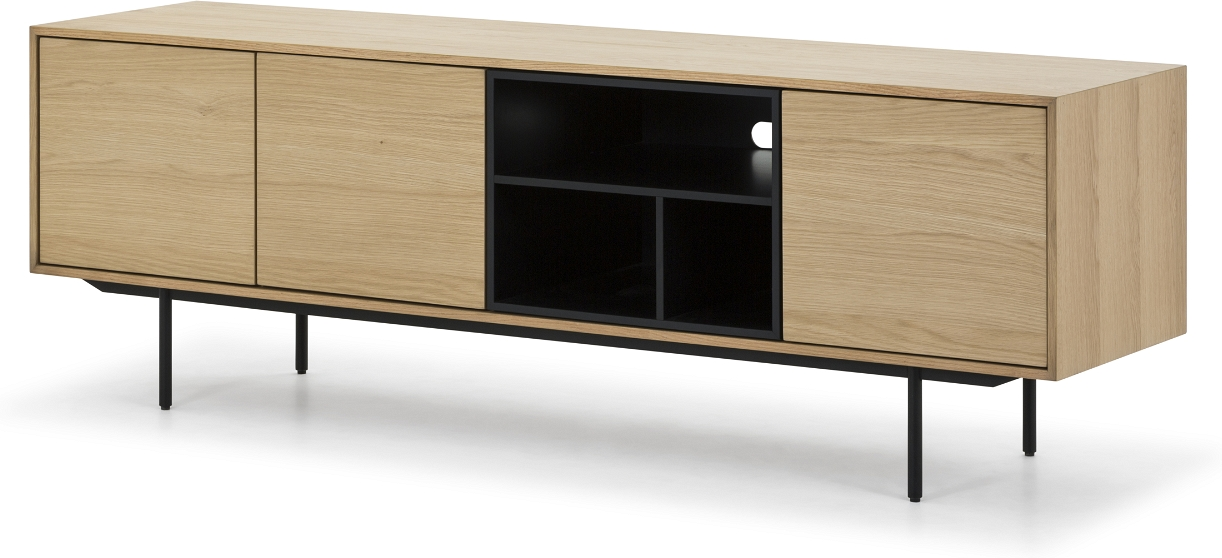 Eg Natur Bord Mediebord Nielsen Design Hasseris Natur L180 H60 D45 Egetræsfinr & Pulverlakeret Stål Med Skuffer Hylder - Nielsen Design Luxliving