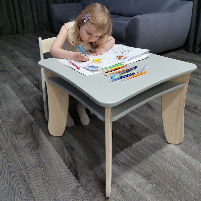 Sæt Med Børnebord Børnestole Træ Flere Varianter Bord Stk Stol Grå - Andre Mærker Luxliving