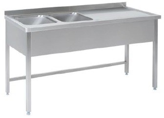 Bord Rustfri Stål Med Vaske Samt Fri Bordplads Til Højre For Vaskene 1600 600 850 - Gastroudstyr Luxliving