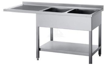 Bord Med Dobbelt Vask Hylde Aflæggeplads Til Venstre 600mm 2100 600 900 - Gastroudstyr Luxliving