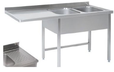 Bord Med Dobbelt Vask Aflæggeplads Til Venstre 600mm 1600 600 900 - Gastroudstyr Luxliving