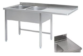 Bord Med Dobbelt Vask Aflæggeplads Til Højre 700mm 1500 700 900 - Gastroudstyr Luxliving