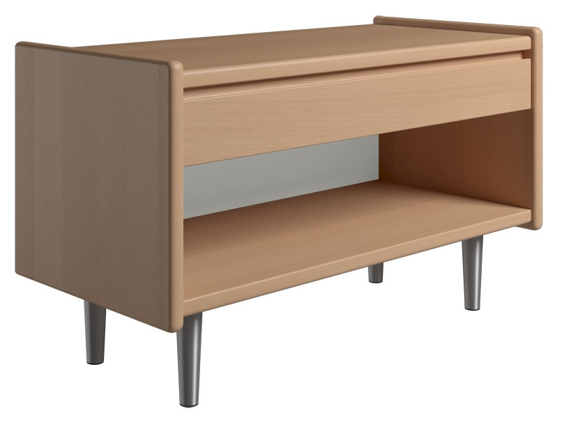 Krone Sengebord Bøgefiner Bred Med Skuffe Rum Dansk Produceret Dybde Metalben - Luxliving